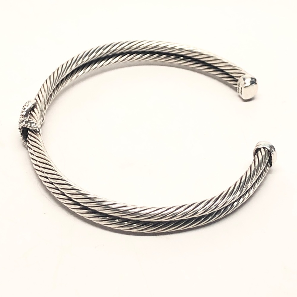 David Yurman Diamond X Double Cable Cuff Bracelet .925 / 18K - Picture 6 of 11